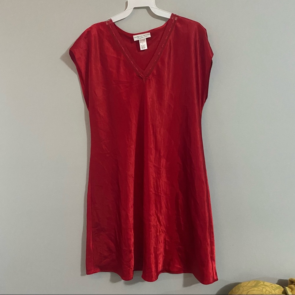 Red silk slip dress